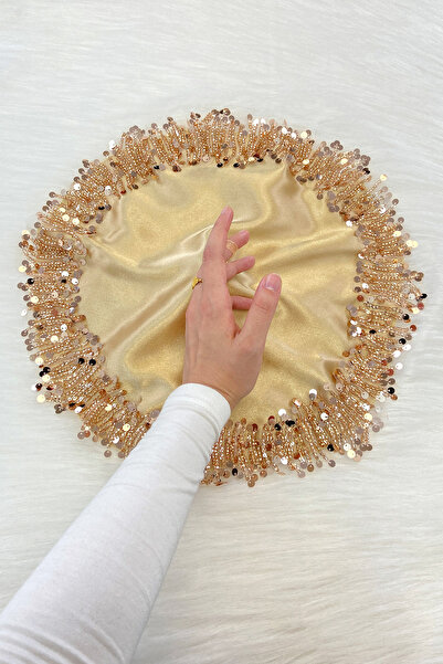 ZEYMERADE Gold Gelin Damat Mendili, Işıl Işıl Pul Ve Boncuk İşlemeli, Düğün K...