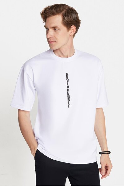 Tudors Чоловічий оверсайз широкий крій бавовняний принт велосипедний комір білий футболка