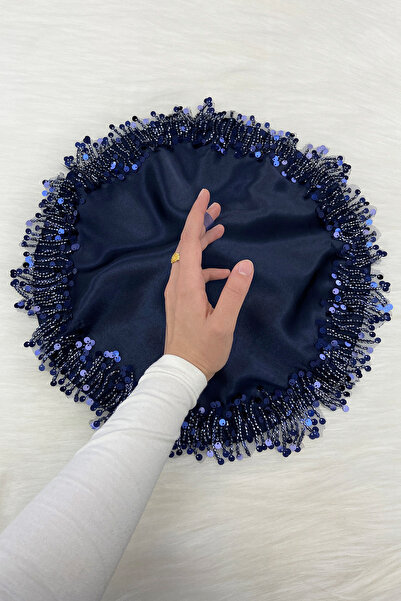 ZEYMERADE منديل العريس باللون الأزرق الداكن، مطرز بالترتر والخرز، حفل زفاف هي...