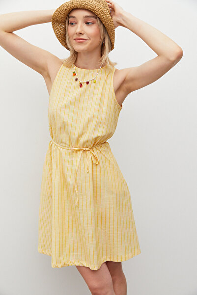 urban focus Beli Bağcıklı Çizgili Elbise