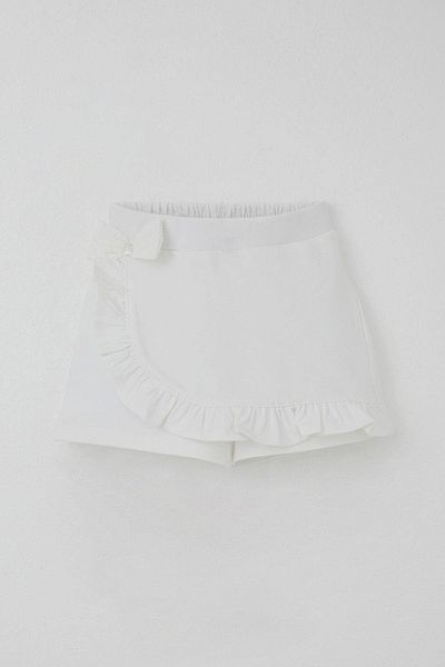 Breeze Girl's Shorts Skirt with Bow Accessory and Ruffles 3-8 Years, Ecru