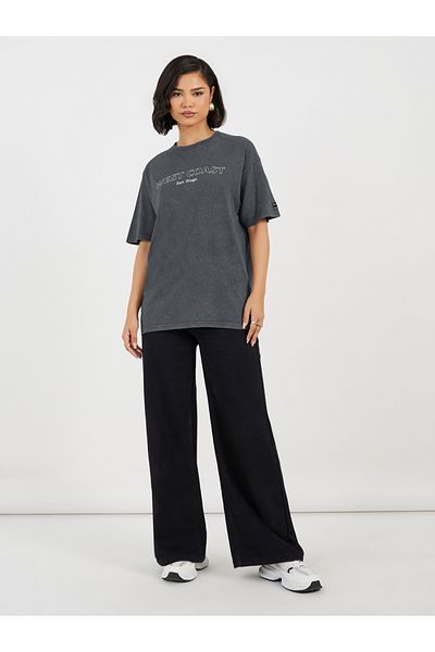 Styli Acid Washed Oversized T-Shirt with Print Detail