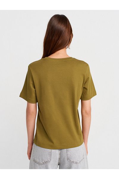 Dilvin 31763 Crew Neck T-Shirt-Oil Green