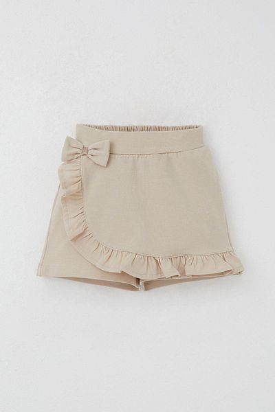 Breeze Girl's Shorts Skirt with Bow Accessory and Ruffles, Age 3-8, Beige