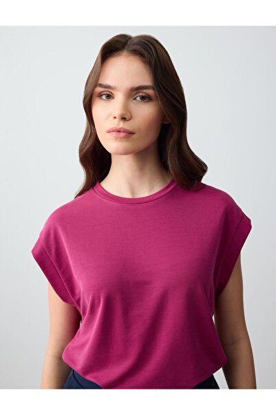 Jimmy Key Purple Cap Sleeve Crop Top