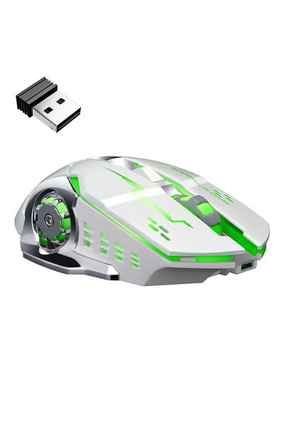 ABYZ Q13 Wireless Mouse Silent, Multi-Device 6 Programmable Buttons, RGB 2.4GHz DPI 1600 Ergonomic White
