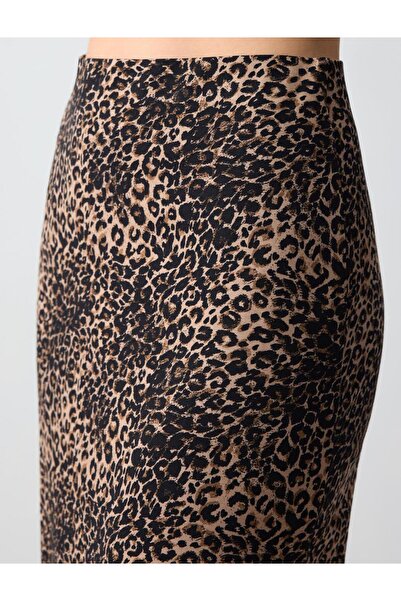 Jimmy Key Slim Fit High Waist Leopard Print Knitted Midi Skirt