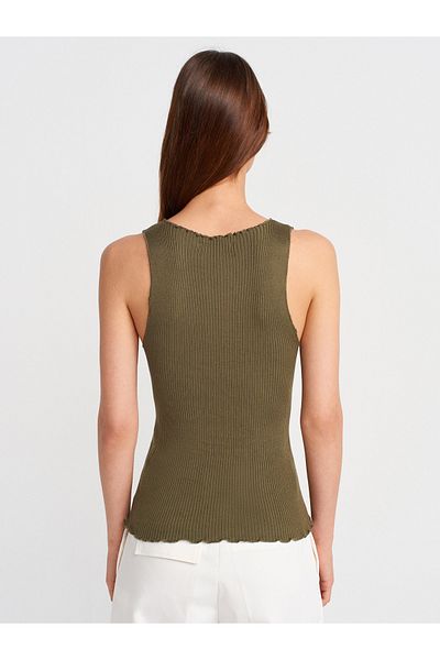 Dilvin 60972 Ribbed Buttoned Thin Knitwear Vest-Khaki