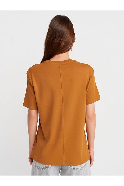 Dilvin 31218 Stitch Detailed T-Shirt-A.Tile