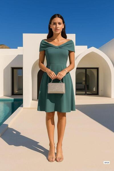 Modafeminen Rochie evazată din țesătură creponată cu guler Madonna 58928 Mint