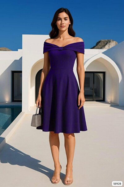 Modafeminen Φόρεμα Madonna Collar Crepe Fabric Flared 58928 Μωβ