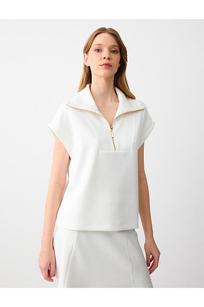 Jimmy Key White Zip-Up Collar Sweatshirt