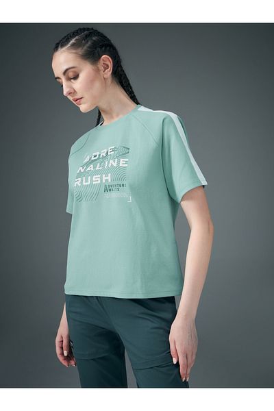 Technosport By Styli Slogan Print Crew Neck Stretch Crop T-Shirt