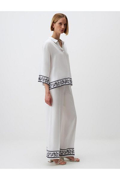 Jimmy Key Wide Leg High Waist Patterned Linen Pants
