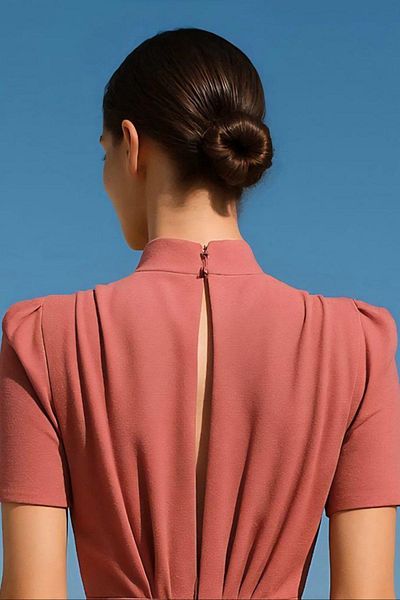 Modafeminen Back Window Slit Half Sleeve Evening Dress Gülkurusu 582993