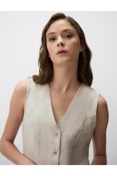 Jimmy Key V-Neck Sleeveless Plain Linen Vest
