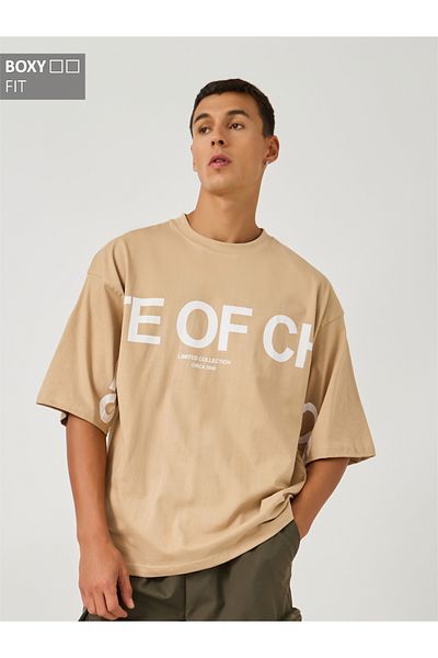 Styli Typography Print Mock Neck Jersey Boxy T-Shirt