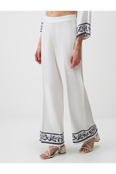 Jimmy Key Wide Leg High Waist Patterned Linen Pants