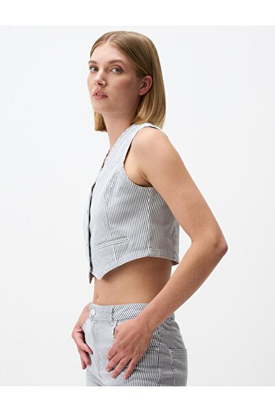 Jimmy Key V-Neck Sleeveless Striped Denim Vest