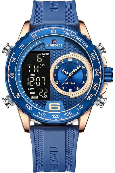 Naviforce Men's fashion luxury TPU watchband quartz LCD display luminous pointer quartz waterproof watch