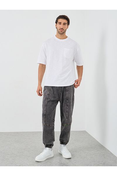 Styli Crew Neck Textured Oversized T-Shirt with Chest Pocket