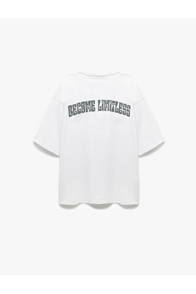 Koton Kısa Kollu Bisiklet Yaka Tok Kumaş Pamuklu Arkası Baskılı Tişört