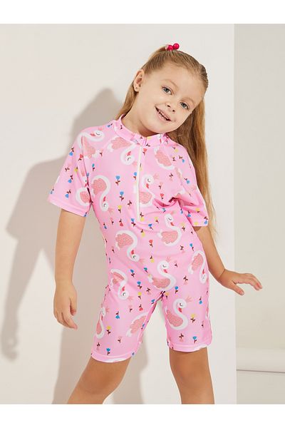 Styli Swan Print Half Zip Swimsuit