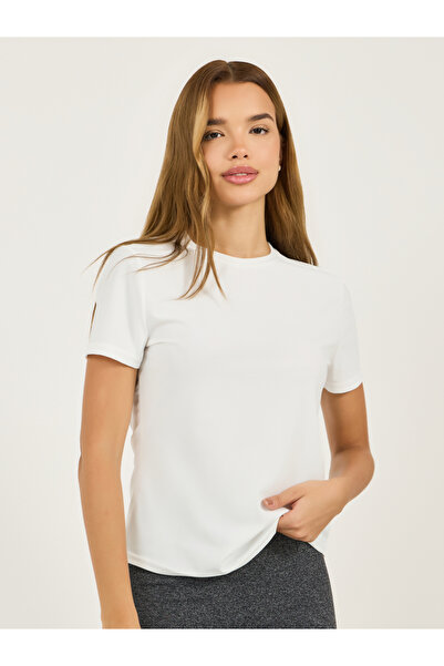 Styli Textured Back Mesh Panels Short Sleeves Top