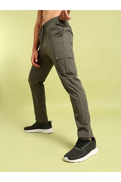 Technosport By Styli Men Solid Slim Fit Cargo Track Pants with TS FLEXI