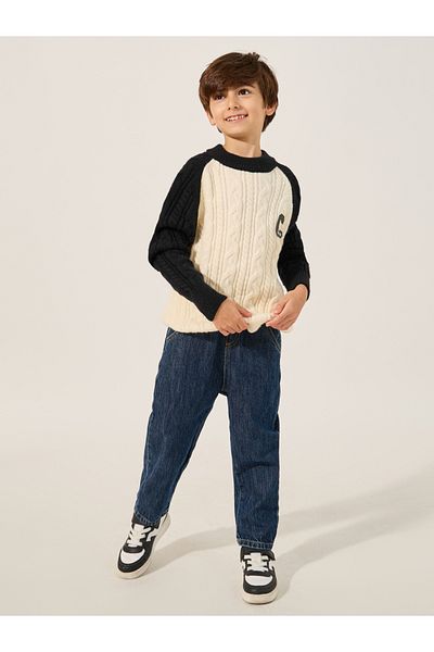 Styli Cable Knit Color Block Reglan Sleeve Sweater