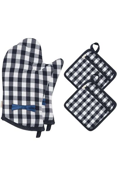 Neoviva Set de 2 mănuși de bucătărie NEOVIVA și 2 suporturi pentru oale, bumbac, bleumarin/alb