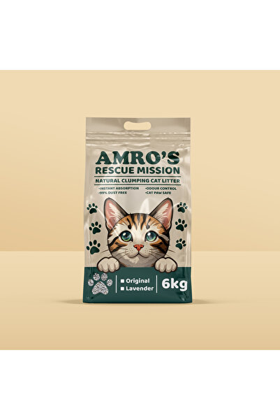 Amro's Rescue Mission رمل القطط المتكتّل من عمرو، 6 كجم - بدون رائحة - يدعم إنقاذ القطط الضالة
