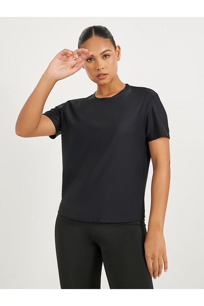 Styli Peep Back Mesh Overlay Insert Short Sleeve Top