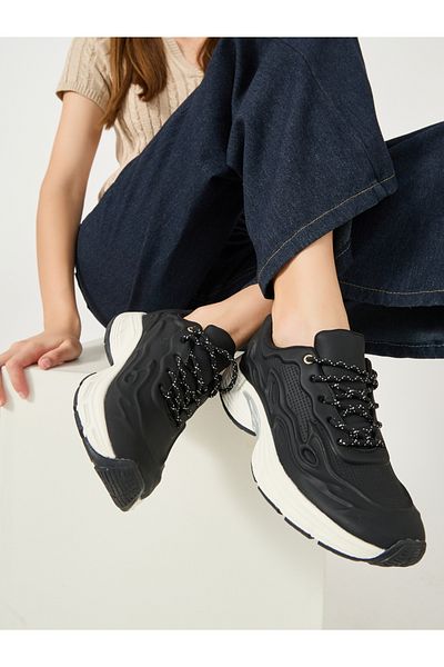 Styli Black Patterned Lace Sneakers