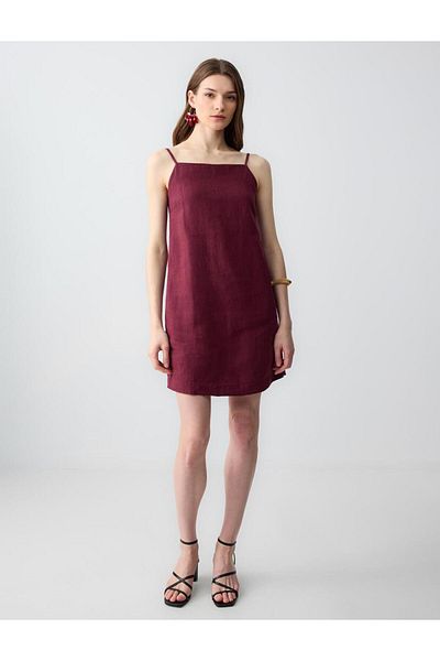 Jimmy Key Burgundy 100% Linen Straight Cut Short Jumpsuit