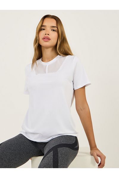 Styli Multi Mesh Panel Short Sleeves Top
