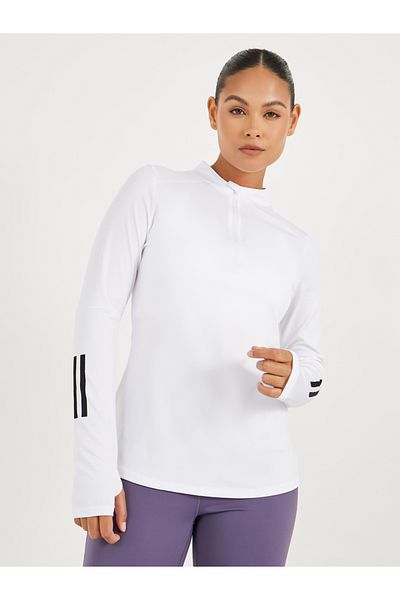 Styli Half Zip Dual Striped Long Sleeve Top