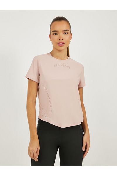 Styli Lasercut and Back Reflective Stripe Detail Short Sleeves Top