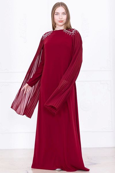 lodmela Shoulder embroidery detailed cape dress 1017-burgundy