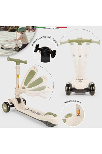 Elele Potenza 4in1 Parent Controlled 5 Wheel Children's Scooter with Light and Seat Brown