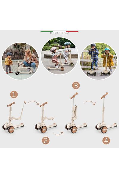 Elele Forte 3in1 Parent Controlled 3 Wheel Kids Scooter with Lighted Seat Brown