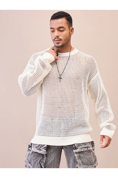 Mascln Sassafras By Styli Textured Oversized Crochet Sweater