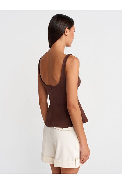 Dilvin 21063 Χοντρό λουράκι Peplum Top-Light καφέ