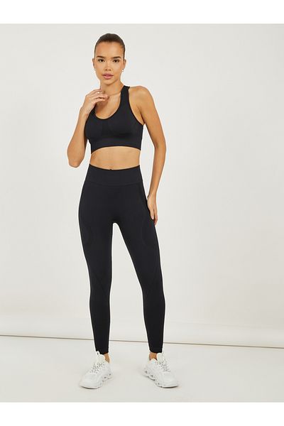 Styli Tonal Textured Inserts Back Peep Racerback Sports Bra and Leggings Set