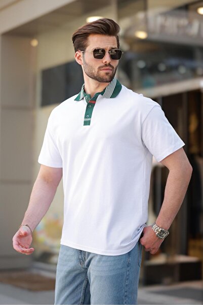 Madmext White Polo Neck Men's T-Shirt E7147