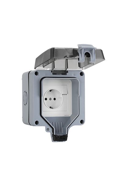 INNOVIX Outdoor Single Socket With Switch, 250v/16a, Ip66 Waterproof & Dustproof, Grey