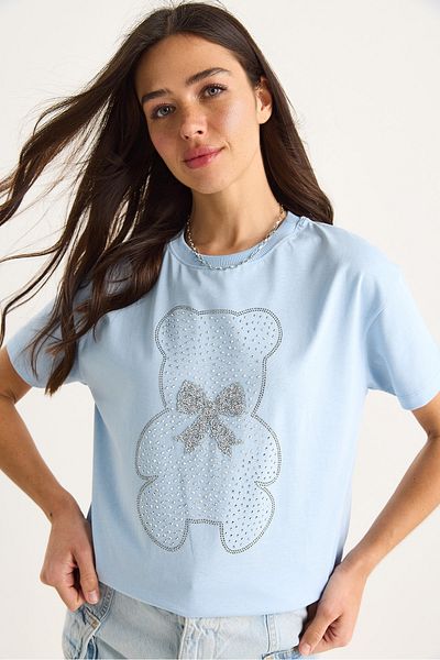 Bianco Lucci Tricou de damă cu panglică de pluș cu detaliu de piatră 60602035