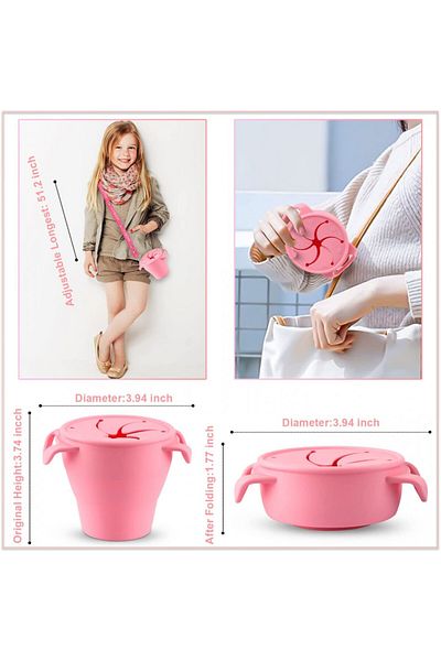 Suprrow Collapsible Snack Container, Silicone, Pink, 9.4 x 10 cm