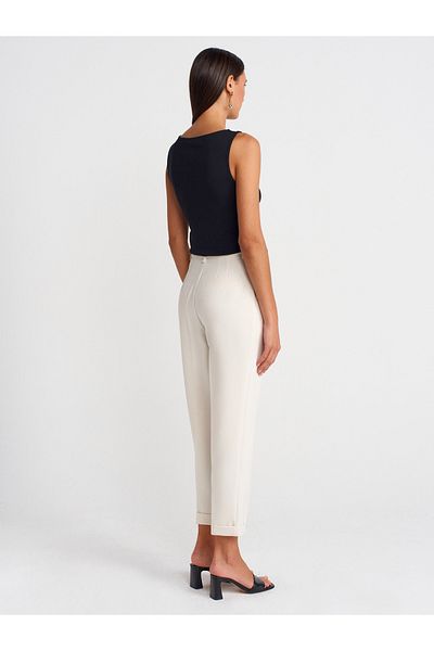 Dilvin 72124 Curved Leg High Waist Trousers-White