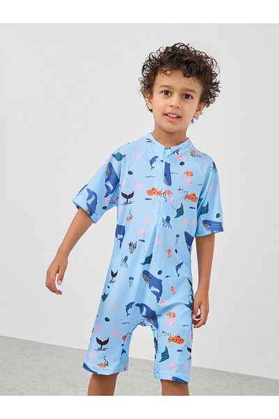 Styli Boys All-Over Print Zip Front Swimsuit